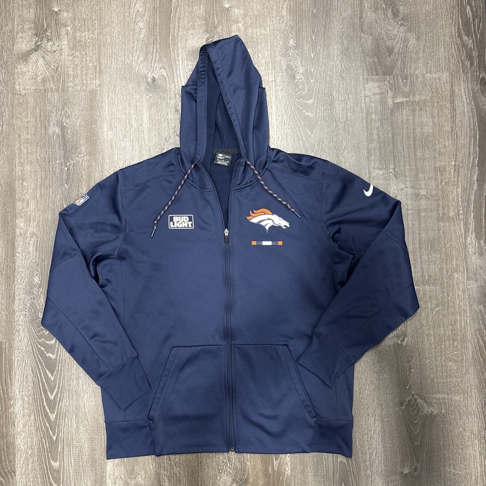 Nike NFL Denver Broncos Full Zip Hoodie Men's Size XL On Field Dri Fit Navy Blue